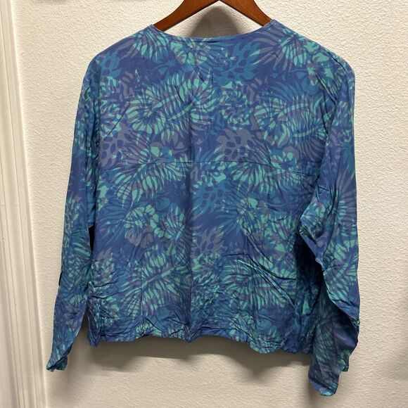 Las Manos Handwovens Women Large Cotton Button Front Rayon Green Blue New - Picture 6 of 12
